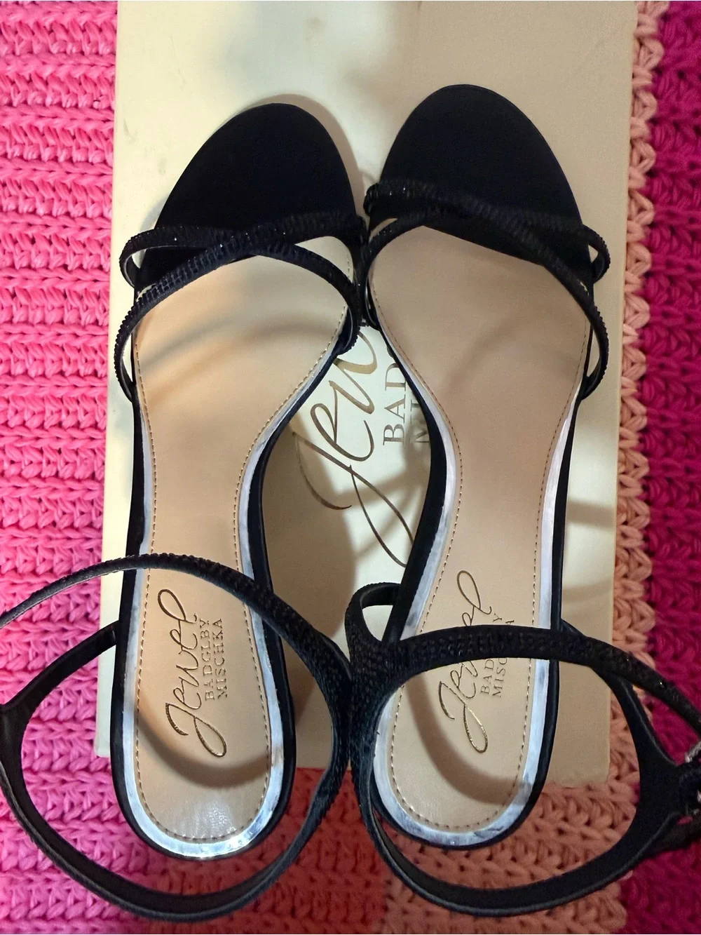 Jewel Badgley Mischka Black Sparkle Strappy Sandals - Picture 3 of 5
